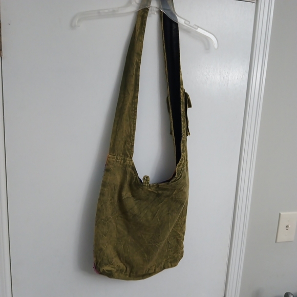 Olive Green Embroidered Crossbody Bag with Floral Appliqué - Picture 9 of 10